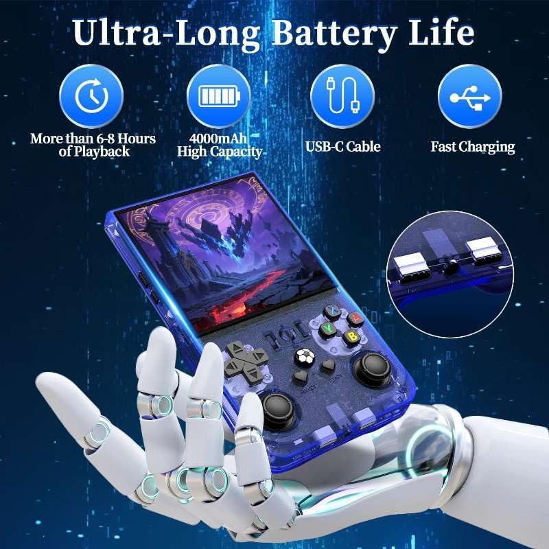 PixelKing Store 2025 New Upgrade R36MAX Retro Handheld Game Console with 64G Built-in 18000+ Classic Games, Emulator Handheld,4.0" IPS Screen Retro Gaming Console, Rechargeable Portable Pocket Arcade(Blue) - Image 3